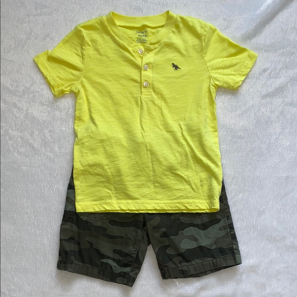 Carter’s Yellow Polo Shirt and Camouflage Shorts Set